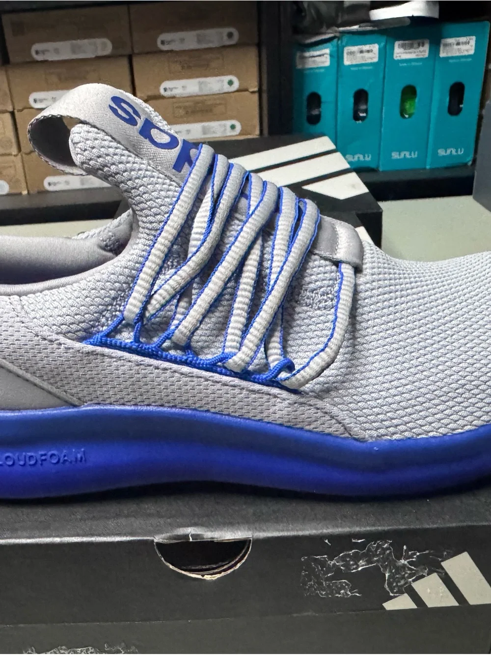 adidas Lite Racer Adapt 7.0K — Light Gray and Blue Sneakers